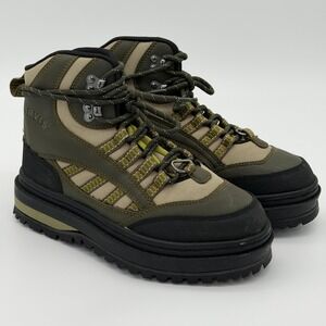 Orvis Encounter Wading Boots Mens 8 Olive Green Studded Vibram Sole 2AYF